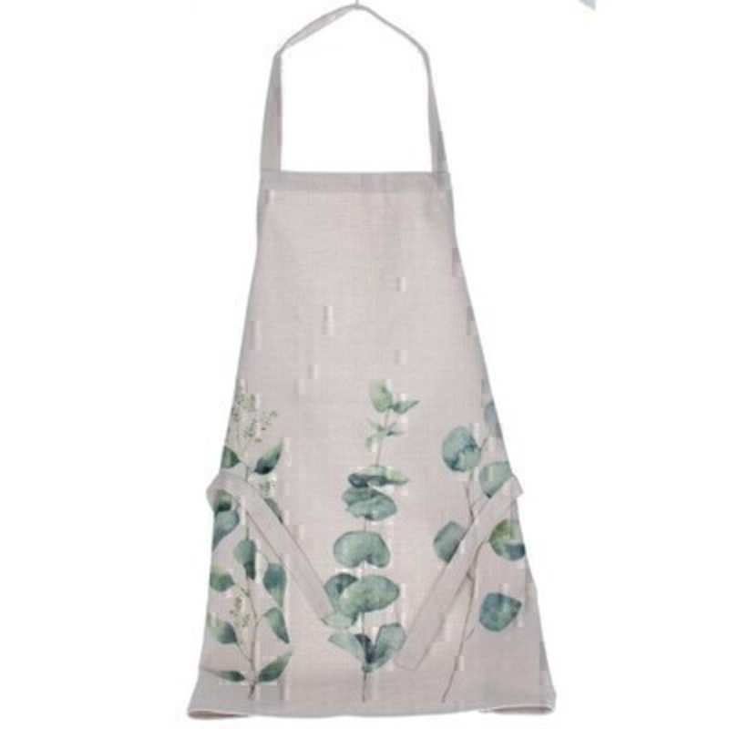 Cotton apron with a Eucalyptus pattern by the London based designer Gisela Graham who designs really beautiful gifts for your home and garden. Would make an ideal gift. Matching items available.